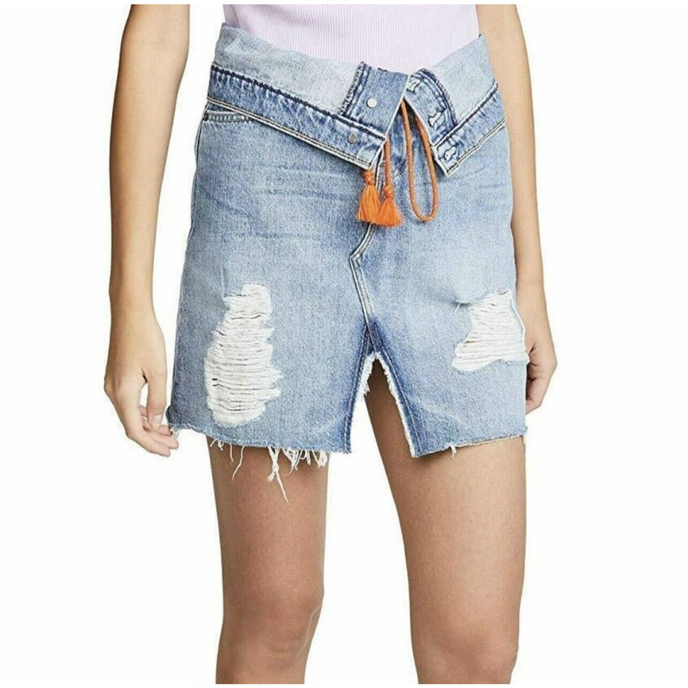 🌵 Hudson Sloane High Rise Raw Hem Denim Distressed Foldover Mini Skirt - Size 26